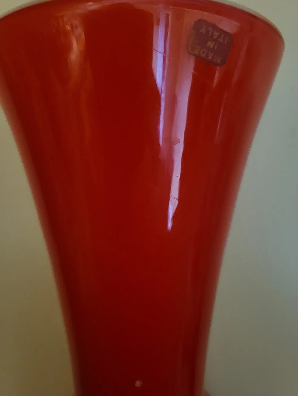 Italian Red And Amberina 13 In Wine Shaped Vase